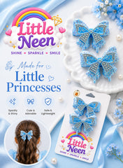 Sapphire Sparkle Bow Hair Clips for Little Princess