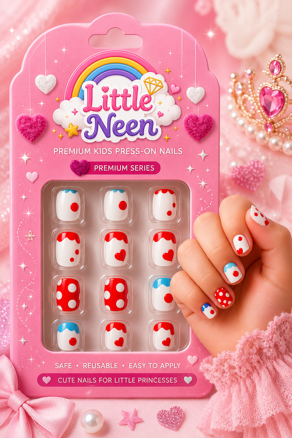 Sweet Hearts Press-On Nails for Little Princesses