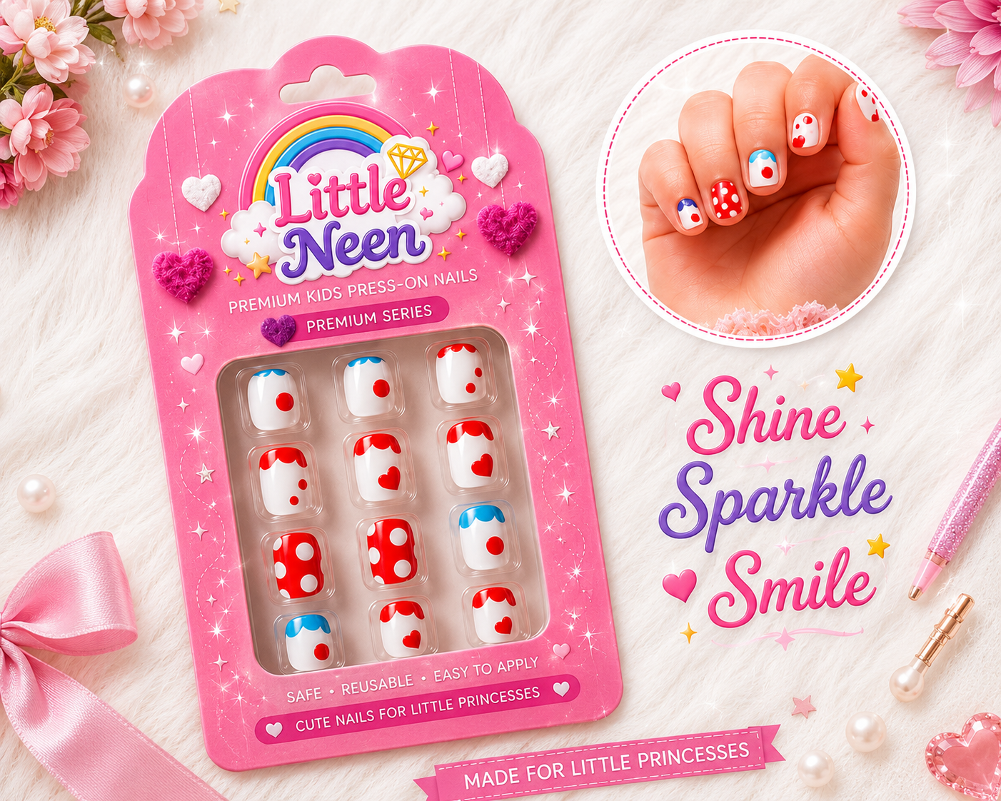 Sweet Hearts Press-On Nails for Little Princesses