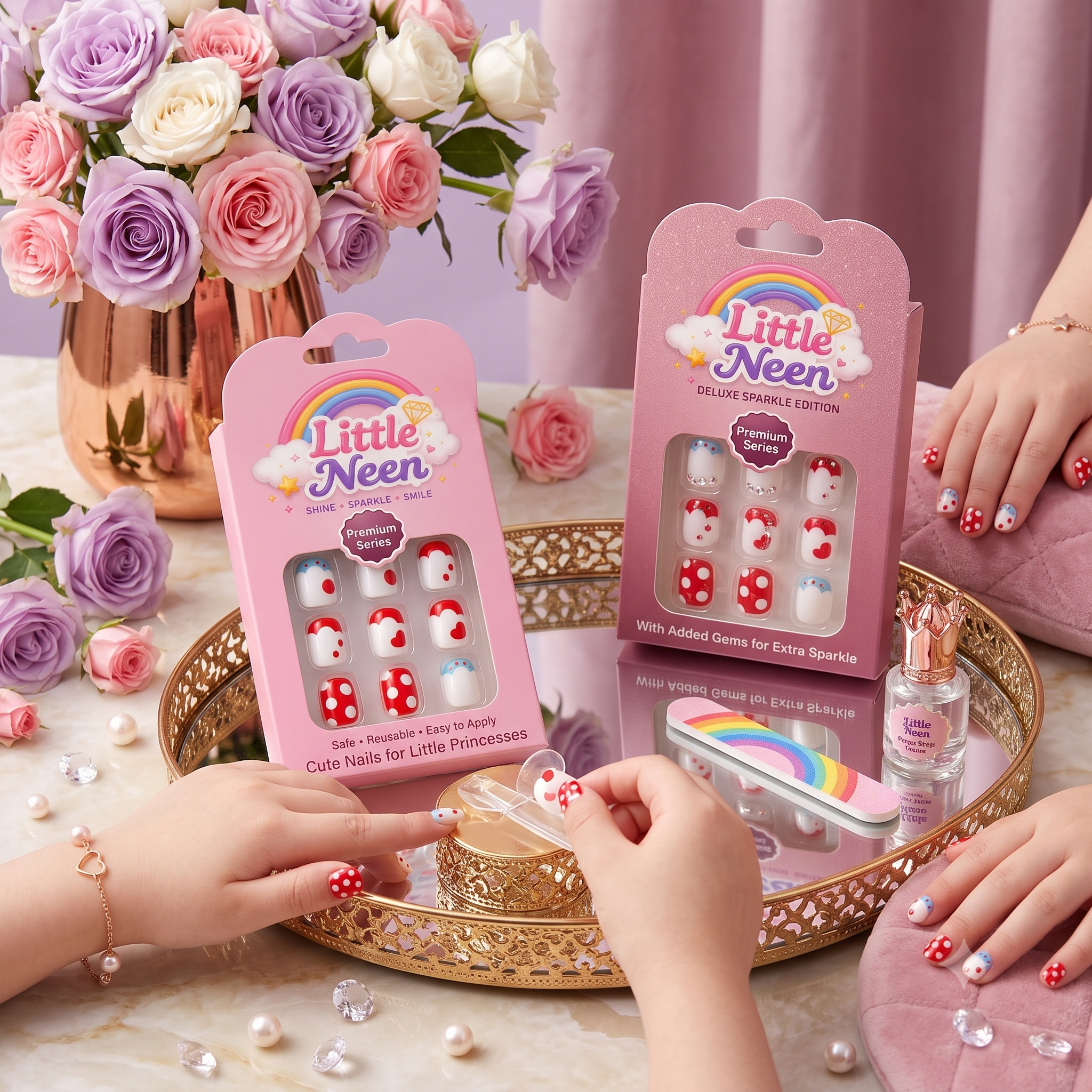 Sweet Hearts Press-On Nails for Little Princesses