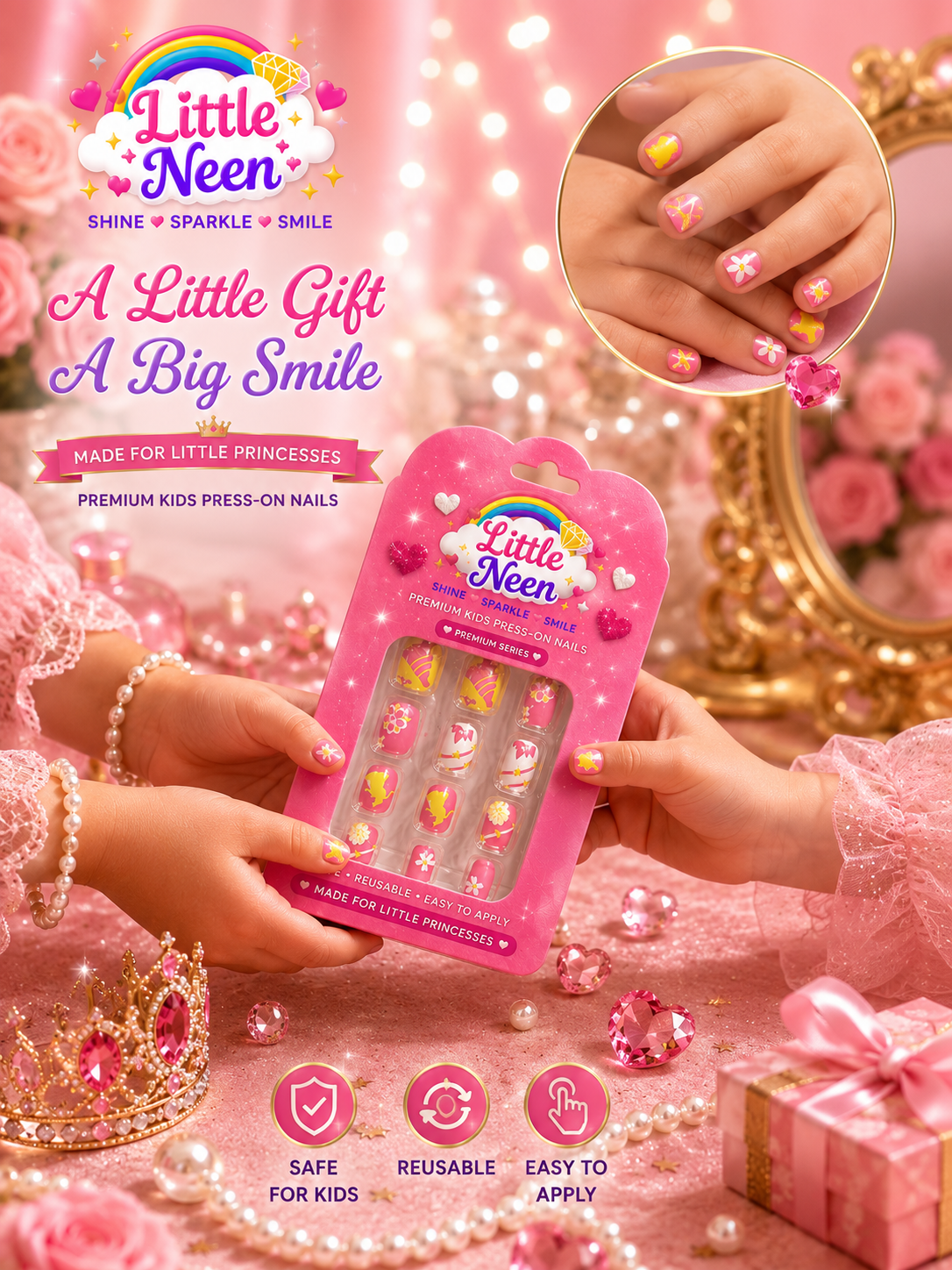 Princess Bloom Press-On Nails for Little Princess