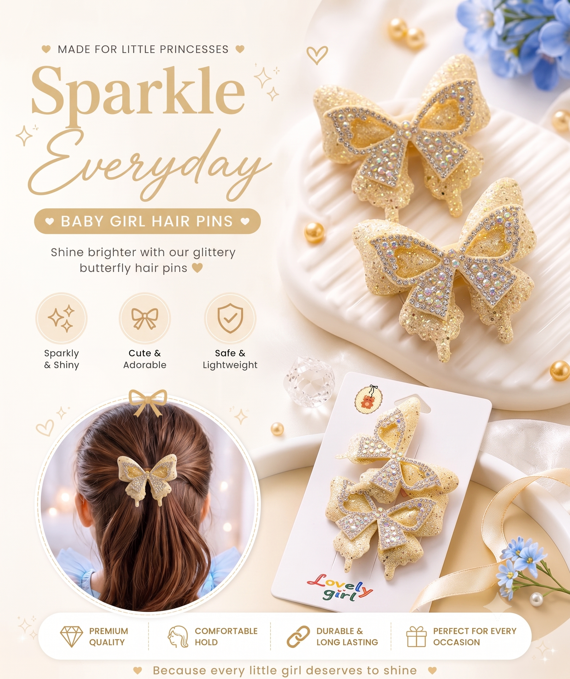 Golden Butterfly Hair Clips for Little Happiness