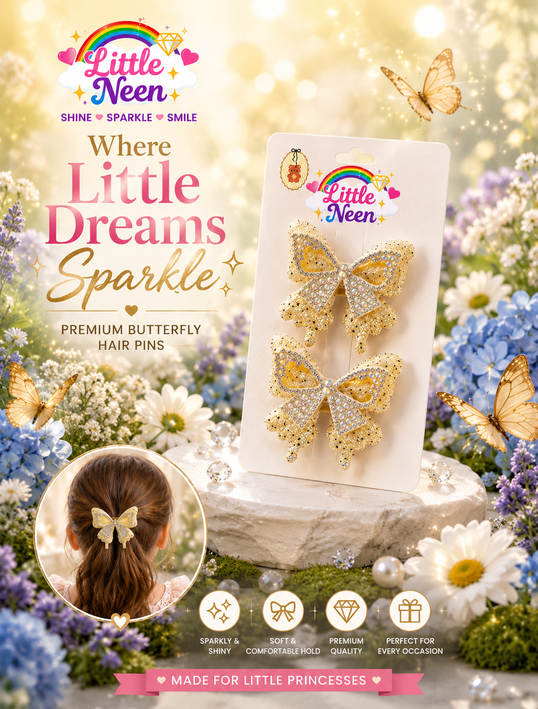 Golden Butterfly Hair Clips for Little Happiness
