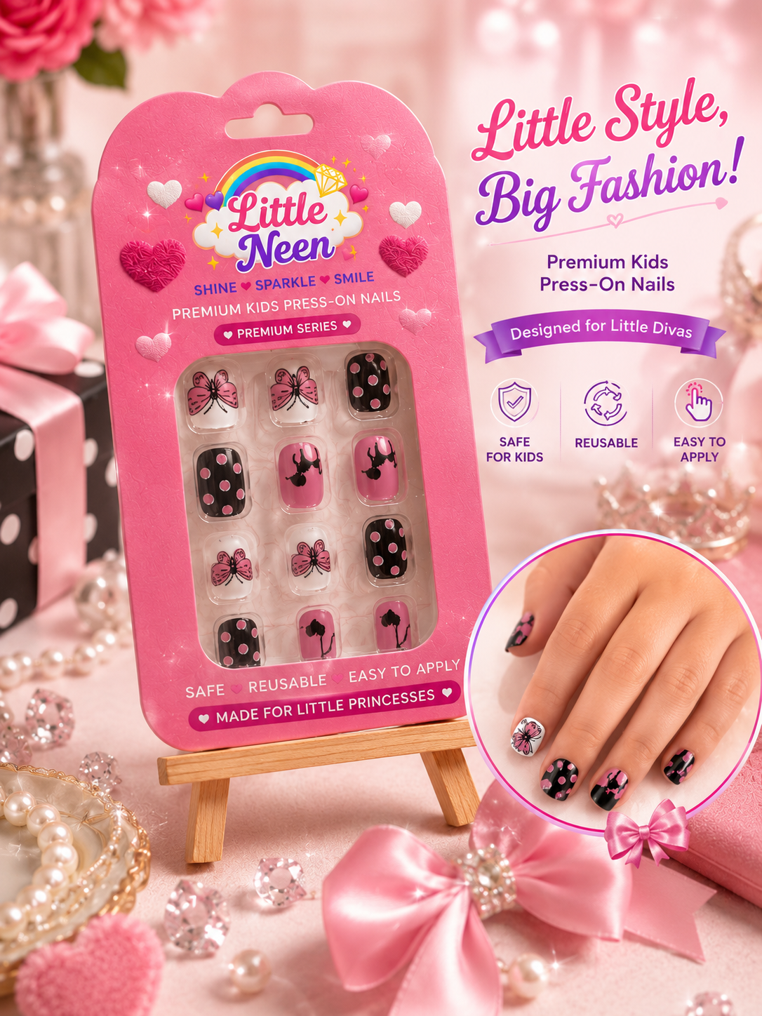 Butterfly Charm Press-On Nails for Little Princess