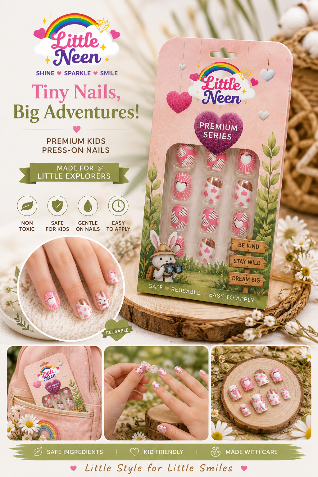 Sweetheart Sparkle Press-On Nails for Little Princess