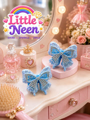 Sapphire Sparkle Bow Hair Clips for Little Princess